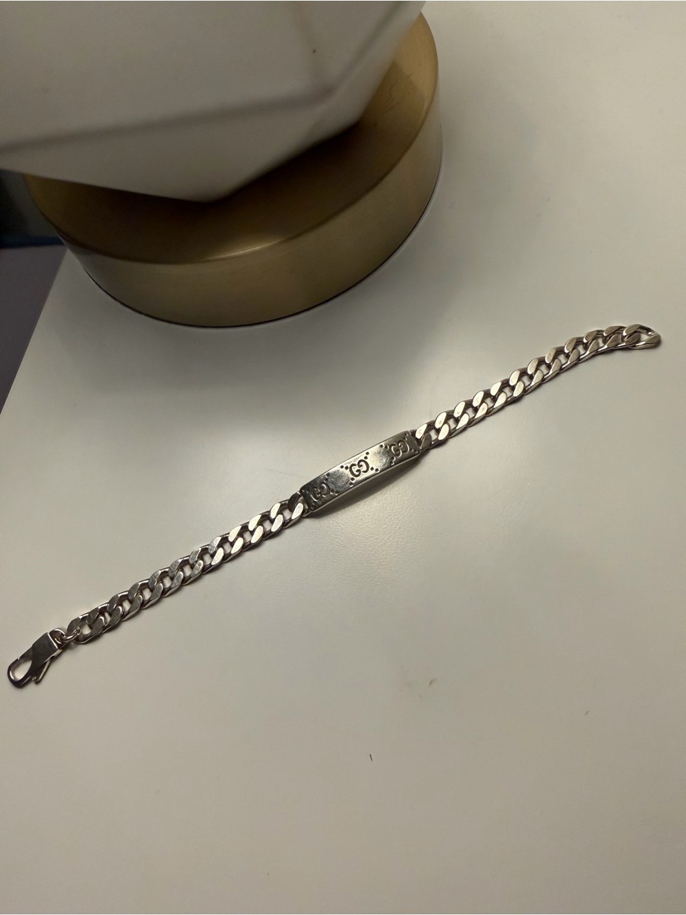 Gucci Silver GG Logo ID Chain Bracelet